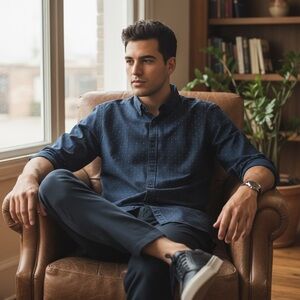 BF816 Mens Banana Republic Custom 078 Wash GRANT Fit Polka Dot Button Shirt M